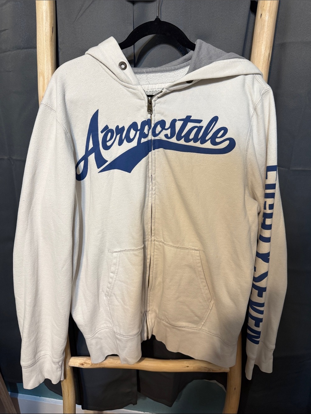 Aeropostale Cream & Navy Colorblock Zip Hoodie